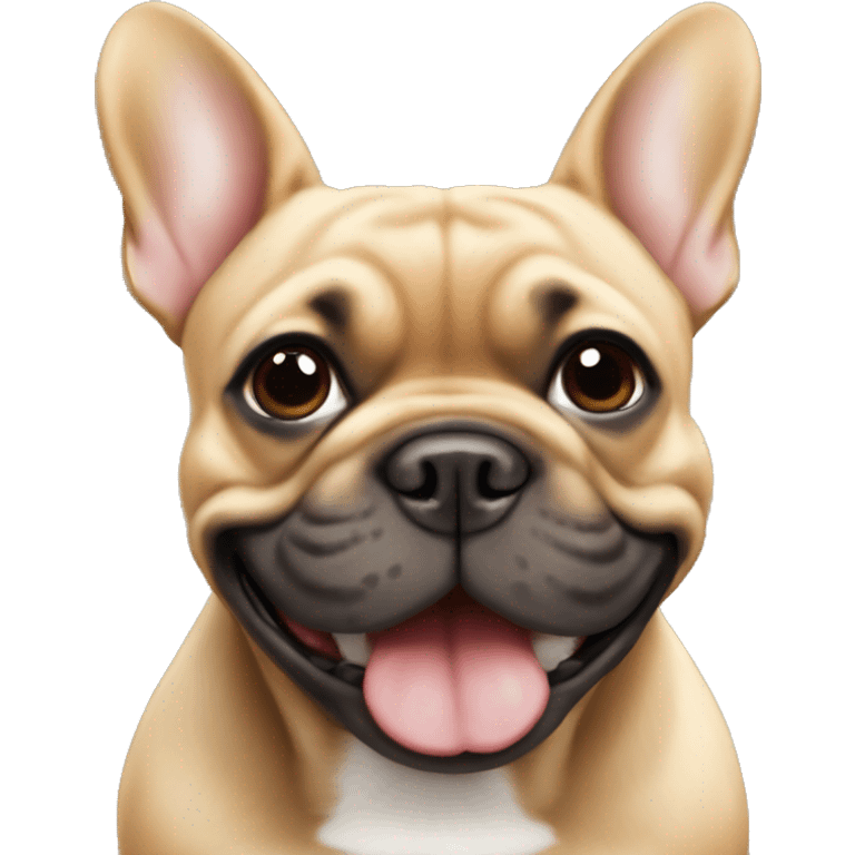 Black and tan (light brown) colored French bulldog smiling emoji