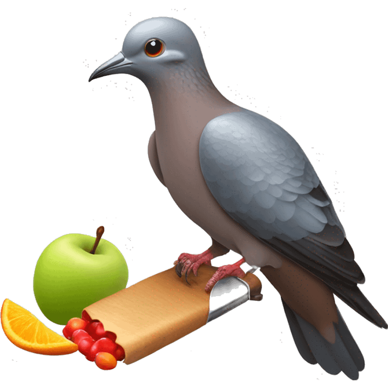 Passenger pigeon eating fruit chews while holding a knife  emoji