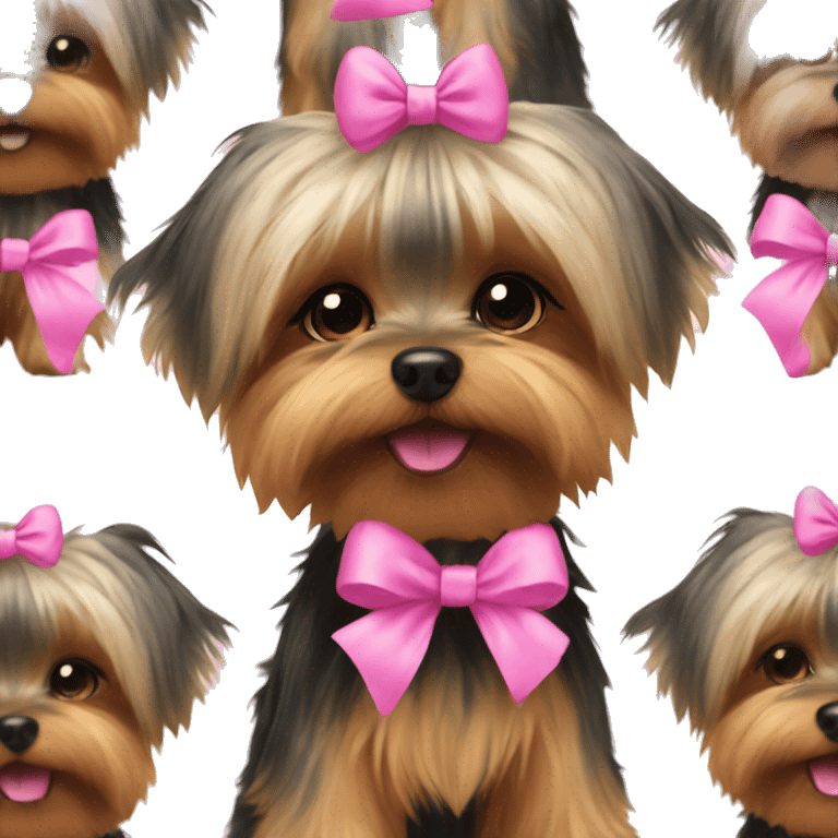 Fluffy yorkie dog with pink bows emoji