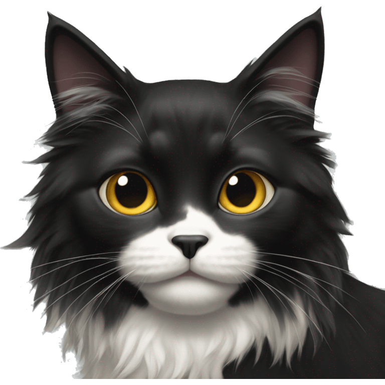 black cat domestic long-haired with white spot on the mouth emoji