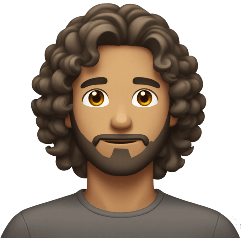 brunette tan man with curly shoulder length hair scratching his beard with one hand  emoji