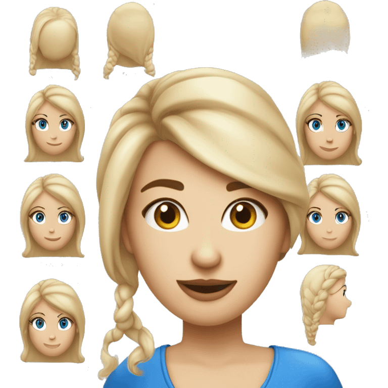 crea un emoji de una chica maestra de 30 años, rubia, con pelo rizado por encima del hombro, con ojos azules y pec emoji