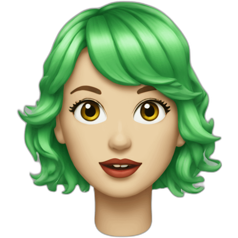 taylor swift with green hair and a green dog emoji