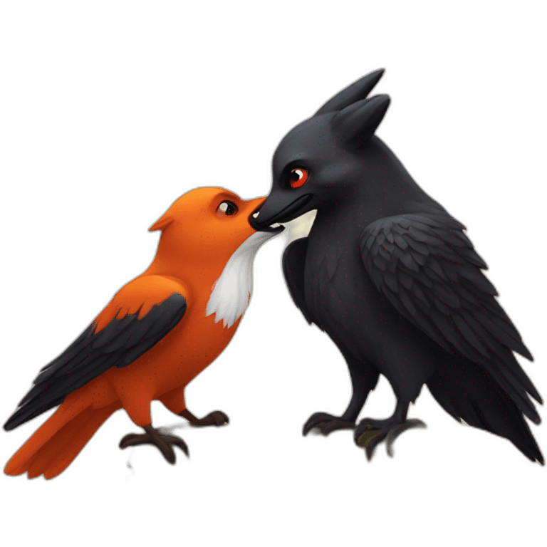 a black raven kissing a red fox emoji