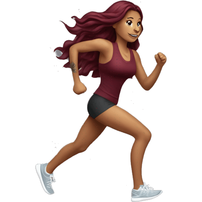 Beautiful tattooed  burgundy long haired woman jogging emoji