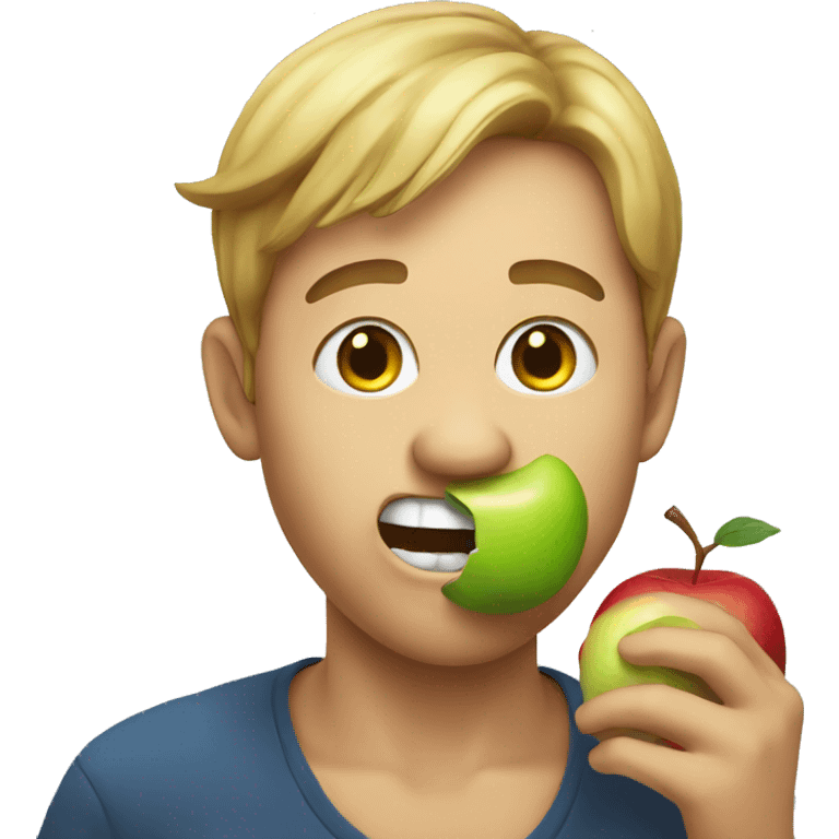 emoji face eating apple looking delicious emoji