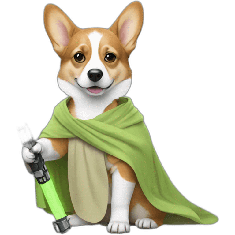 Corgi dress as yoda with light saber emoji