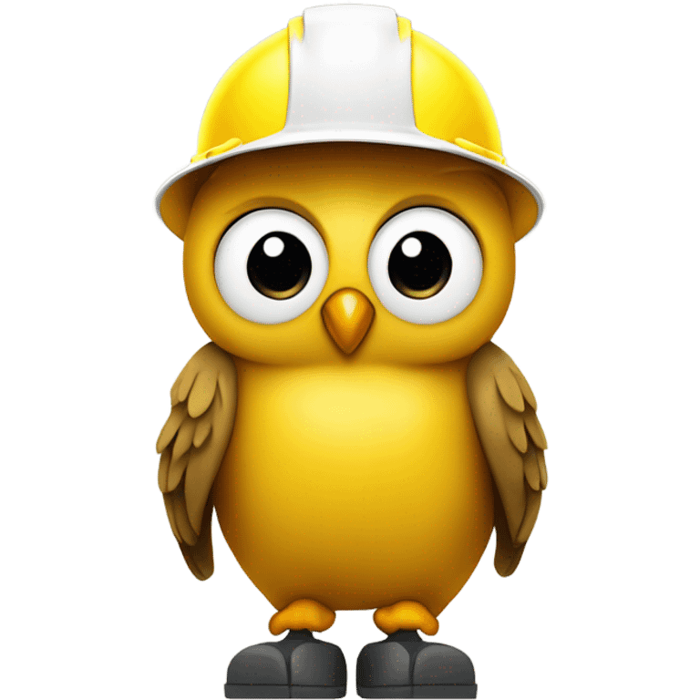 yellow owl with work boots and construction hard hat emoji