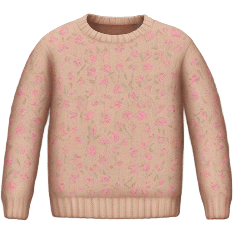 Knit light brown sweater with pink floral design emoji