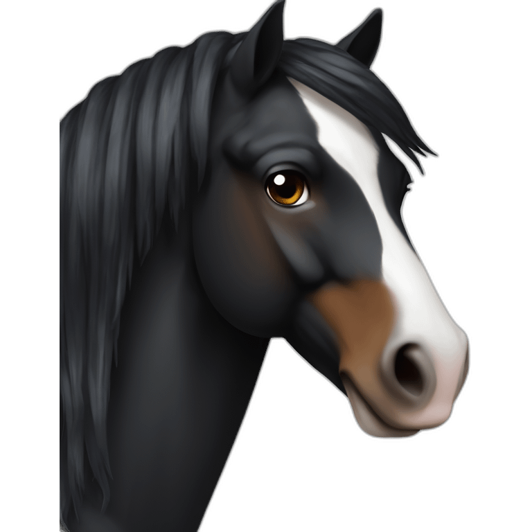 cavalo preto com faixa branca na face e crinas pretas emoji