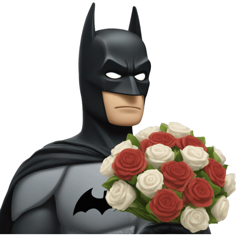 Batman holding a Bouquet in front of the sky emoji