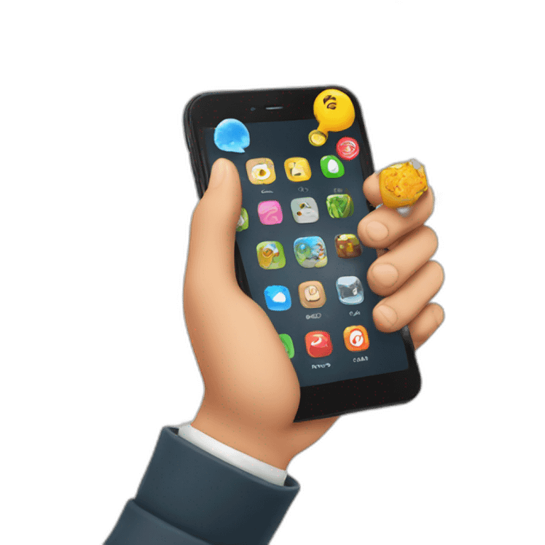 hand holding mobile with apps emoji