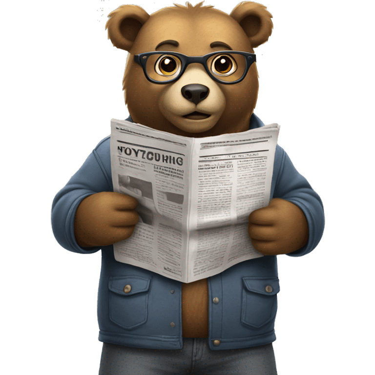 bear in city streets wearing glasses reading newspaper emoji