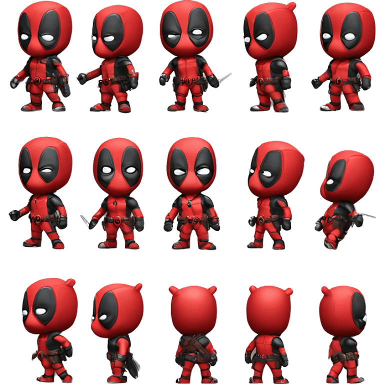 Cute deadpool character full body front side and back emoji