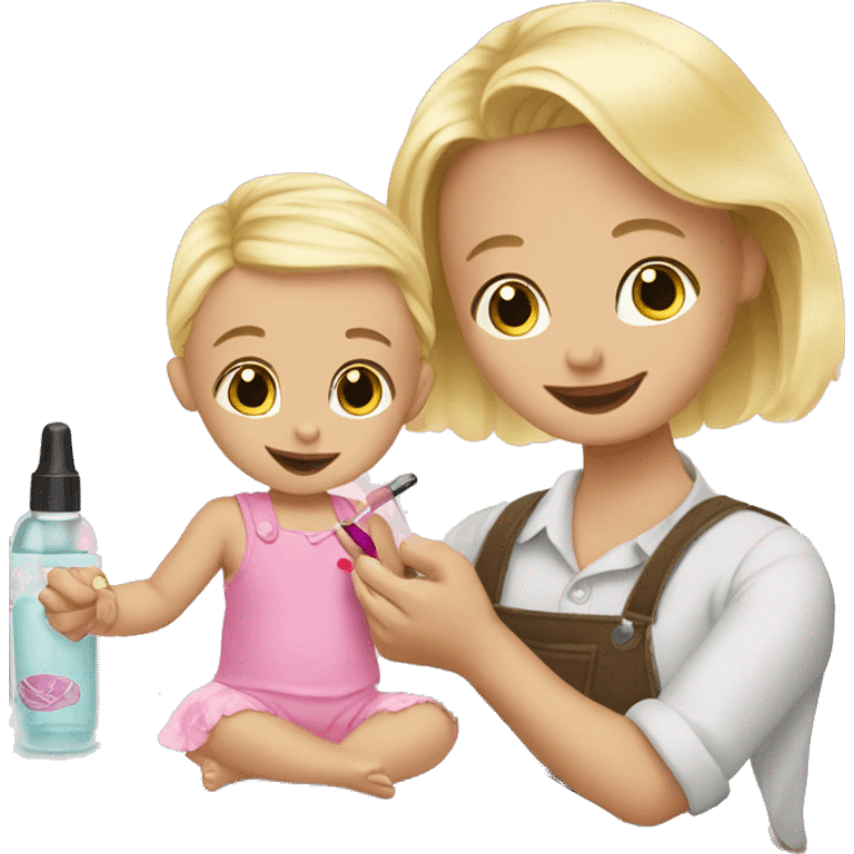 blonde babydaughter gives blonde dad a manicure emoji