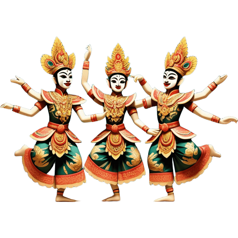 ​Cinematic Realistic Wayang Golek Ayun-ayun Dancers, depicted as intricately carved traditional wooden puppets in dynamic dance poses, adorned with vibrant painted details and expressive features, set against a softly lit stage that evokes centuries of Indonesian cultural heritage, rendered with lifelike textures and dramatic atmospheric lighting, emoji