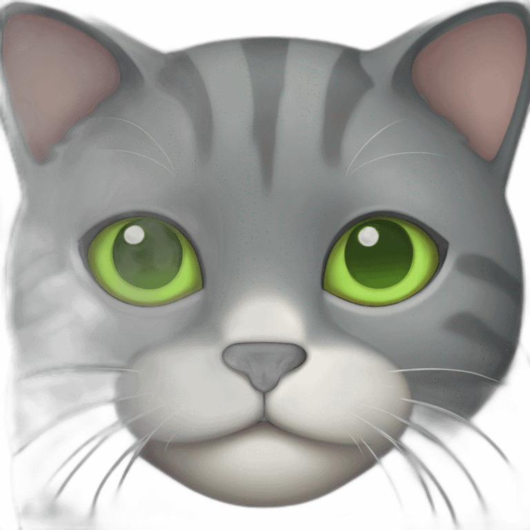 dark grey fat cat with green eyes smiling emoji