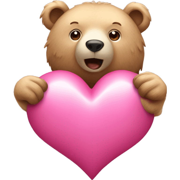 Pink heart with a bear beside it  emoji