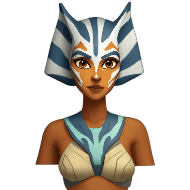 Sexy Ahsoka Tano (portrait, front facing) bikini (small horns) (clone wars season 7) in the style of van gogh emoji