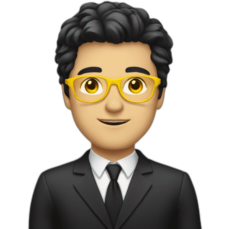 white guy with yellow tinted glasses and black hair wearing a suit  emoji