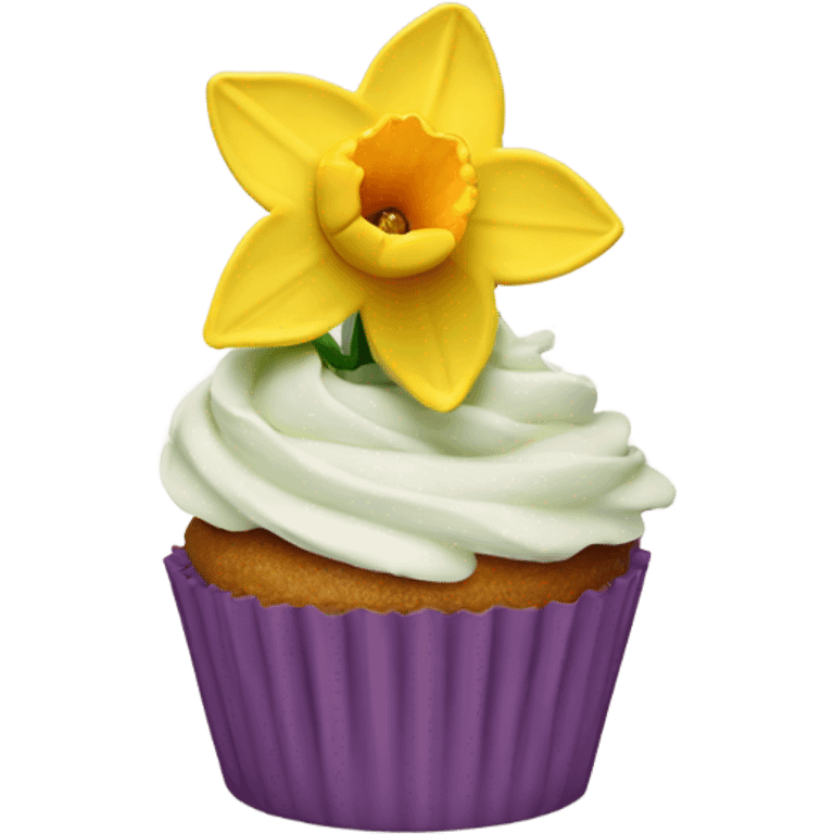 beautifully decorated daffodil cupcake emoji