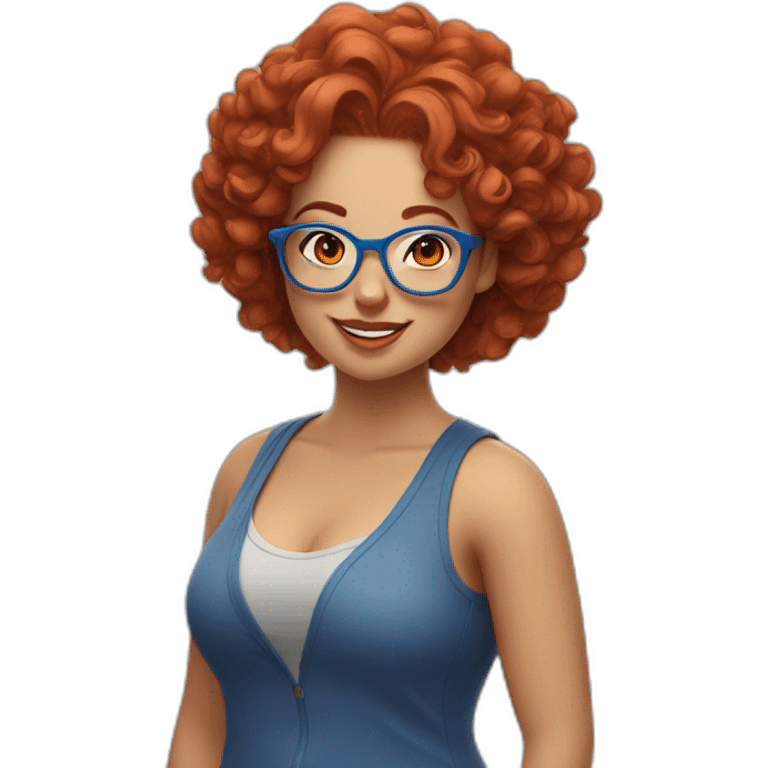 a curvy girl with curly red hair and blue glasses winking emoji