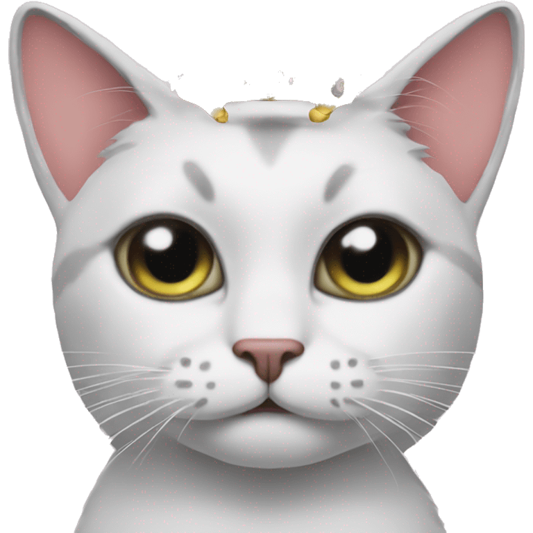 A sassy cat emoji wearing a tiara and batting its eyelashes emoji