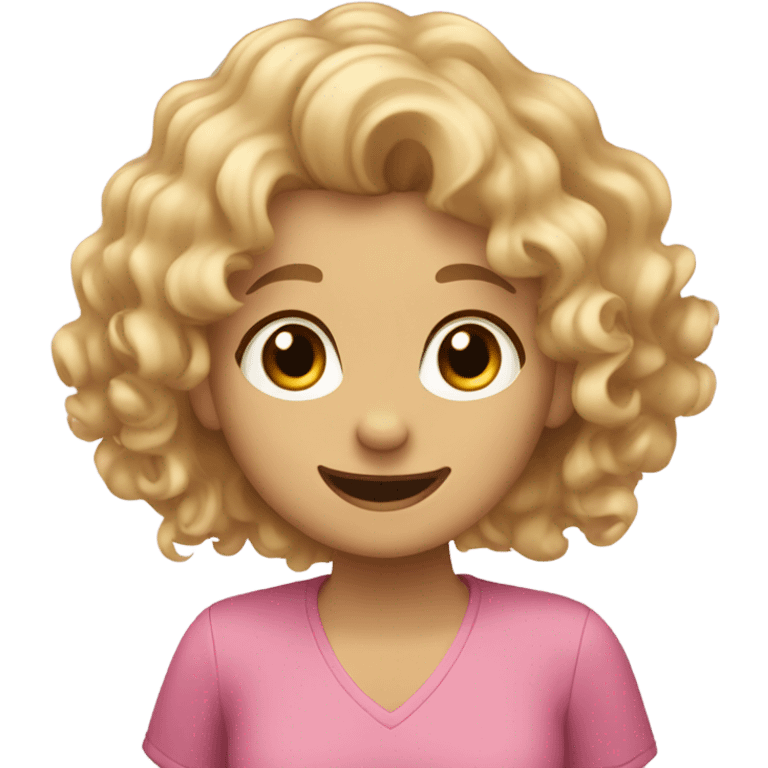 A curly haired blonde who waves and smiles emoji