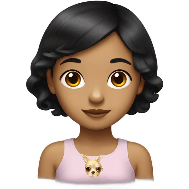 Black-hair little girl with gold chihuahua  emoji