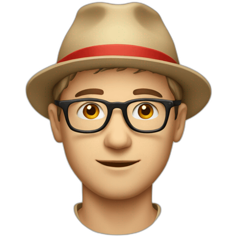 European guy with a beige hat - a red polo and glasses emoji