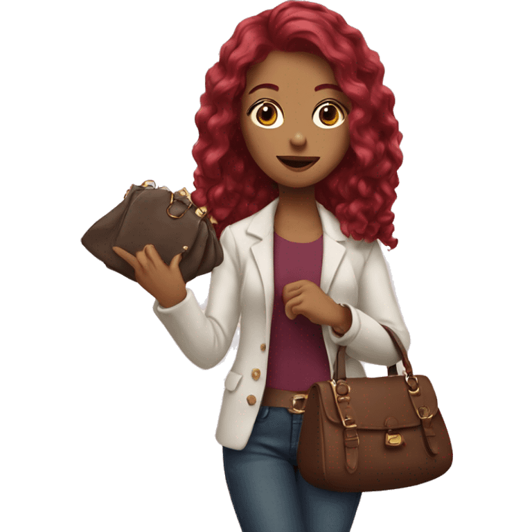 girl with burgundy hair holding purse in her hand emoji