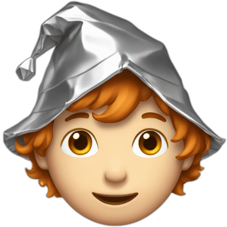 Readhead boy wearing pointy, crinkly tinfoil hat emoji