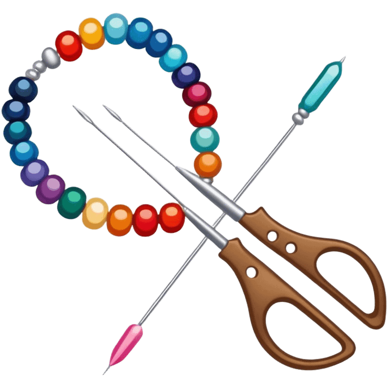 Create an icon that represents the hobby of beadwork, including colorful beads, thread, and a beading needle or tool. The design should capture the essence of beadwork with an artistic, crafty vibe. The icon should be simple yet detailed, showcasing the creativity and precision involved in beadwork. The background should be transparent. emoji