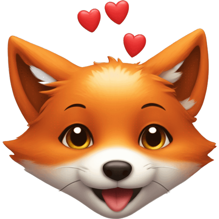 cute little fox with hearts over its head give kissess emoji