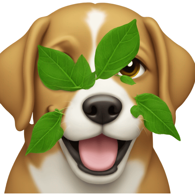 Dog consuming green leaves emoji