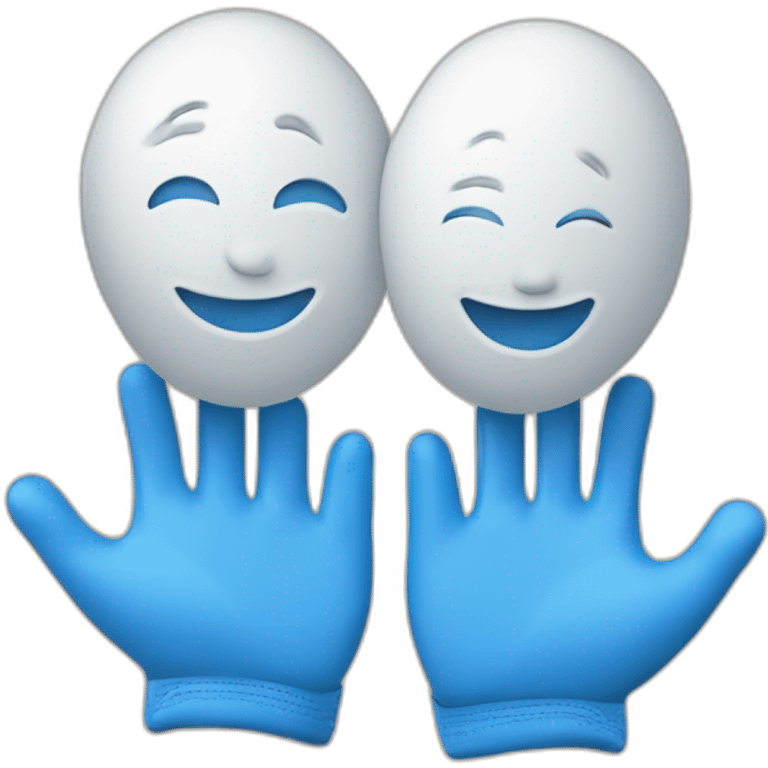 Deux personnages gants blancs souriants, il y a dessiné en bleu un signe mystérieux maçonnique bleu de deux équerres inversées.  emoji