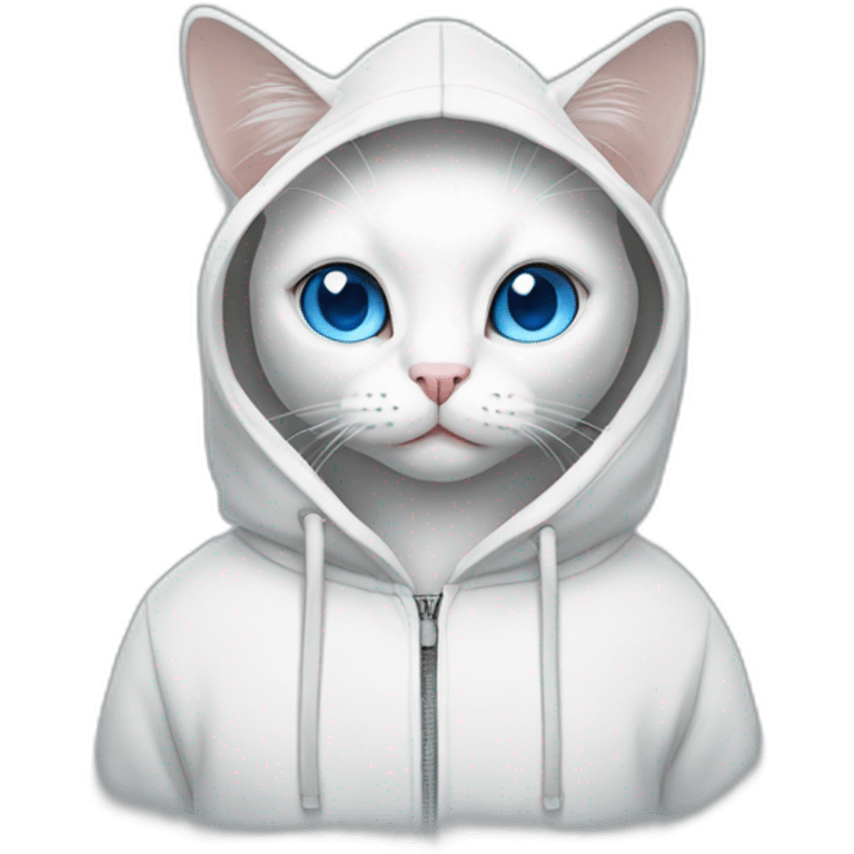 White cat blue eyes wearing a white hoodie  emoji