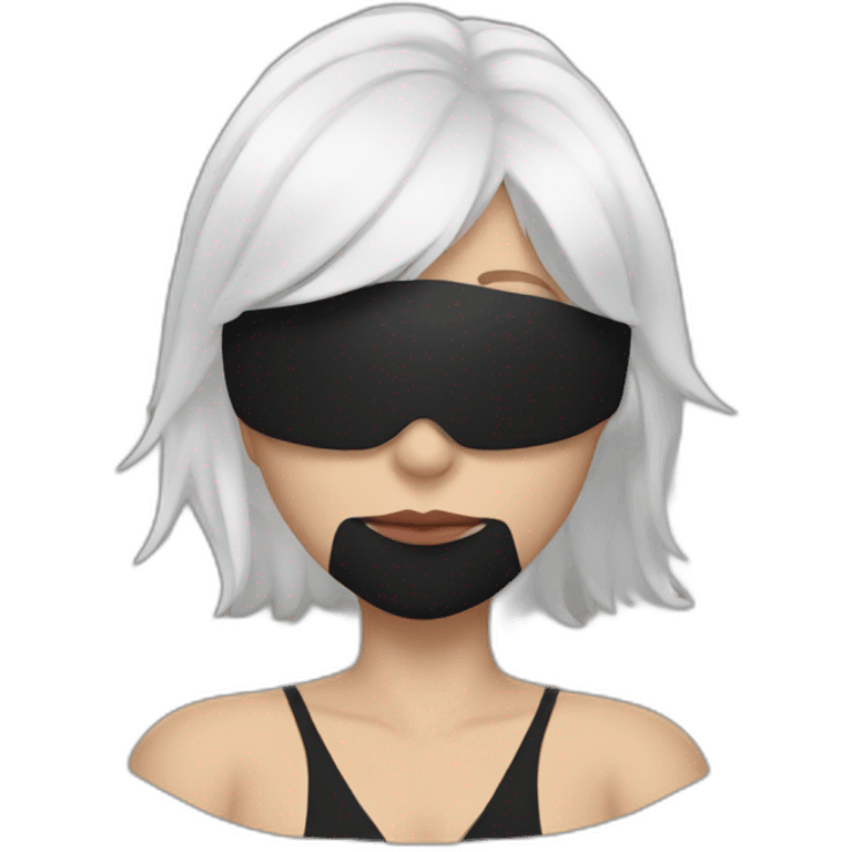 A woman with white hair and cat ears and a black mask around her eyes has white skin  emoji