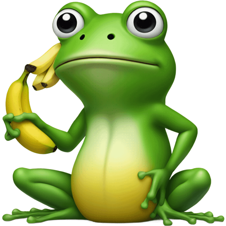 Frog pointing a banana to his head emoji