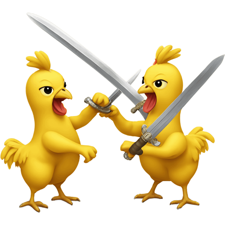 Chickens sword fighting using bananas emoji