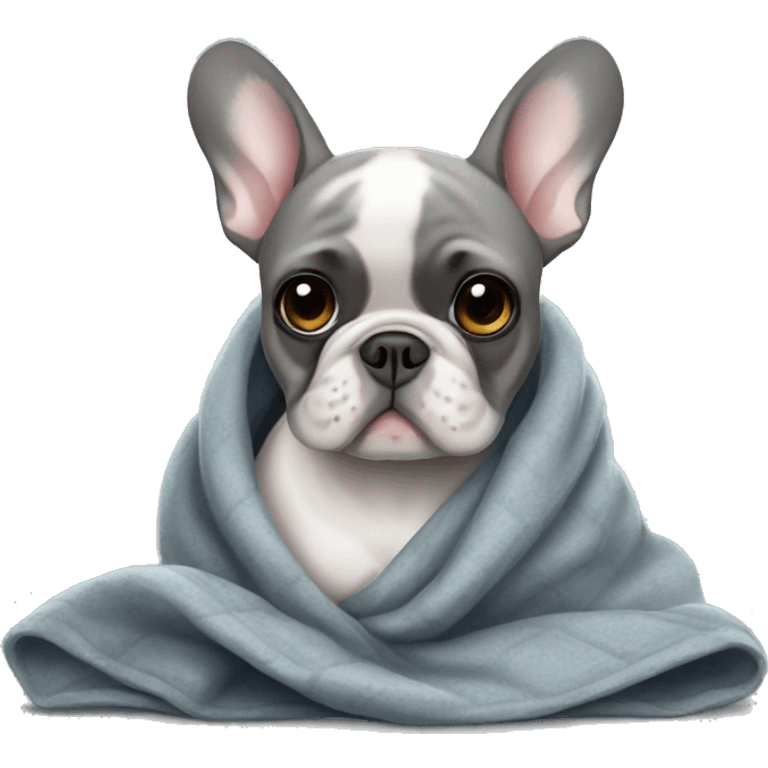 French bulldog grey in a blanket emoji