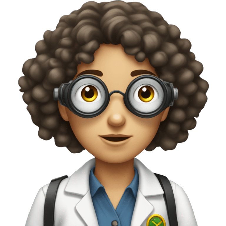 White teenage girl scientist with black hippie perm, freckles on her face, and binoculars around her neck emoji