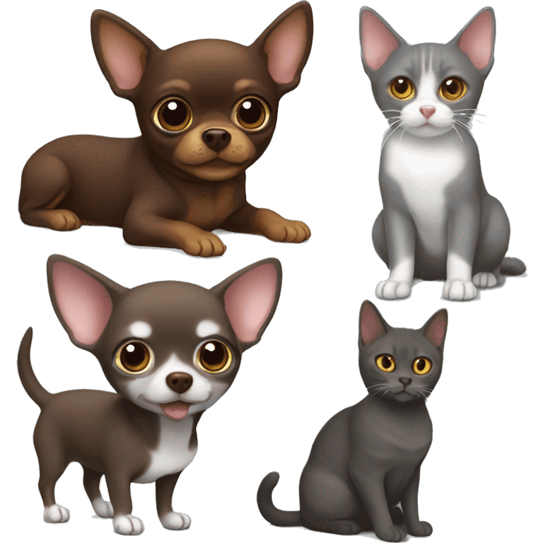 Chocolate Brown Chihuahua and British grey cat  emoji