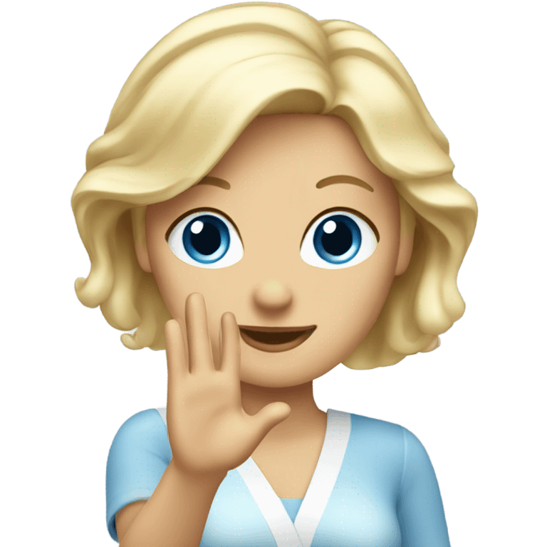 blue eyed blonde lady waving emoji