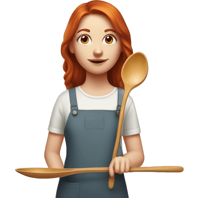 young red head woman holdin 2m long woode spoon emoji