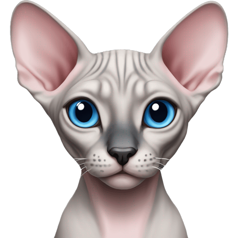 grey/pink sphynx cat with blue eyes and black nose emoji