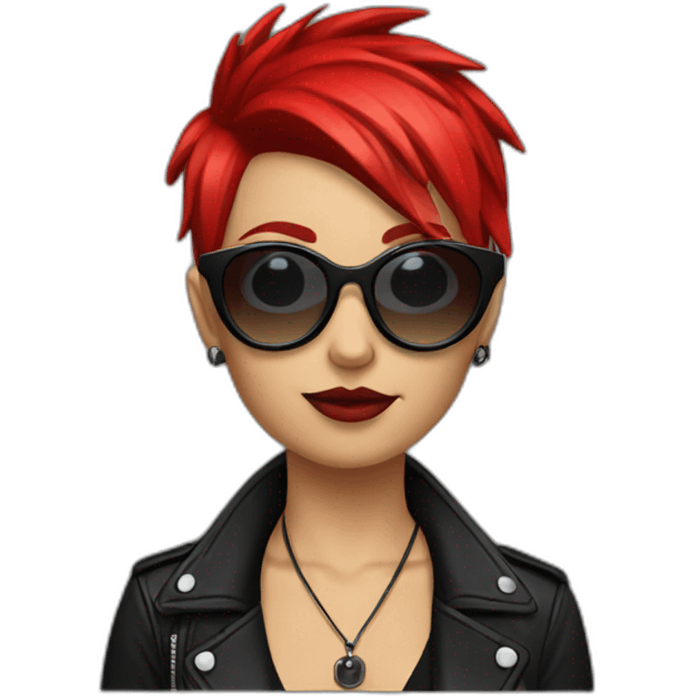 Female punk,sun glasses,Earrings, red and black short hair emoji