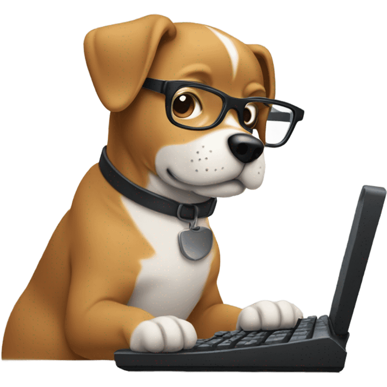 Dog wearing glasses and typing on a computer keyboard  emoji