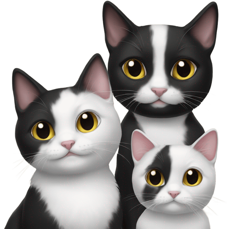 3 different black and white tuxedo cats emoji