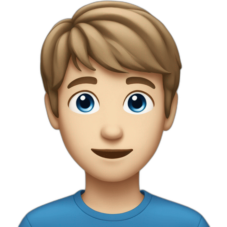 A boy teenager with blue eyes and short brown hair and a ray in the middle emoji